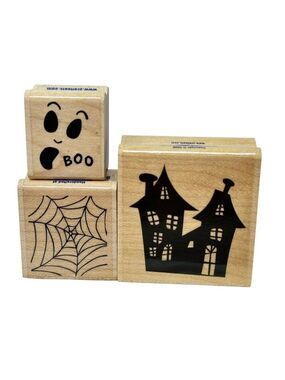 Stampabilities Halloween Rubber Stamps Haunted House Ghost Boo Spider Web Lot